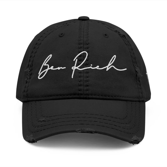 Distressed Embroidered Dad Hat — Signature Script Cap
