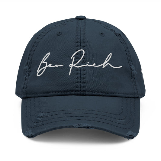 Distressed Embroidered Dad Hat — Signature Script Cap